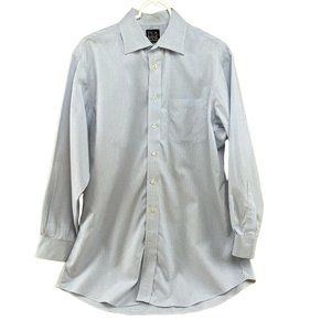 Jos A Bank Traveller Pinpoint Blue/White Checked Cotton Dress Shirt 16.5 - 32